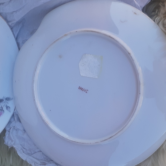 Mid Century Modern Design Shabby pink Roses Dessert Plates Asymmetrical set 4 - Picture 3 of 3